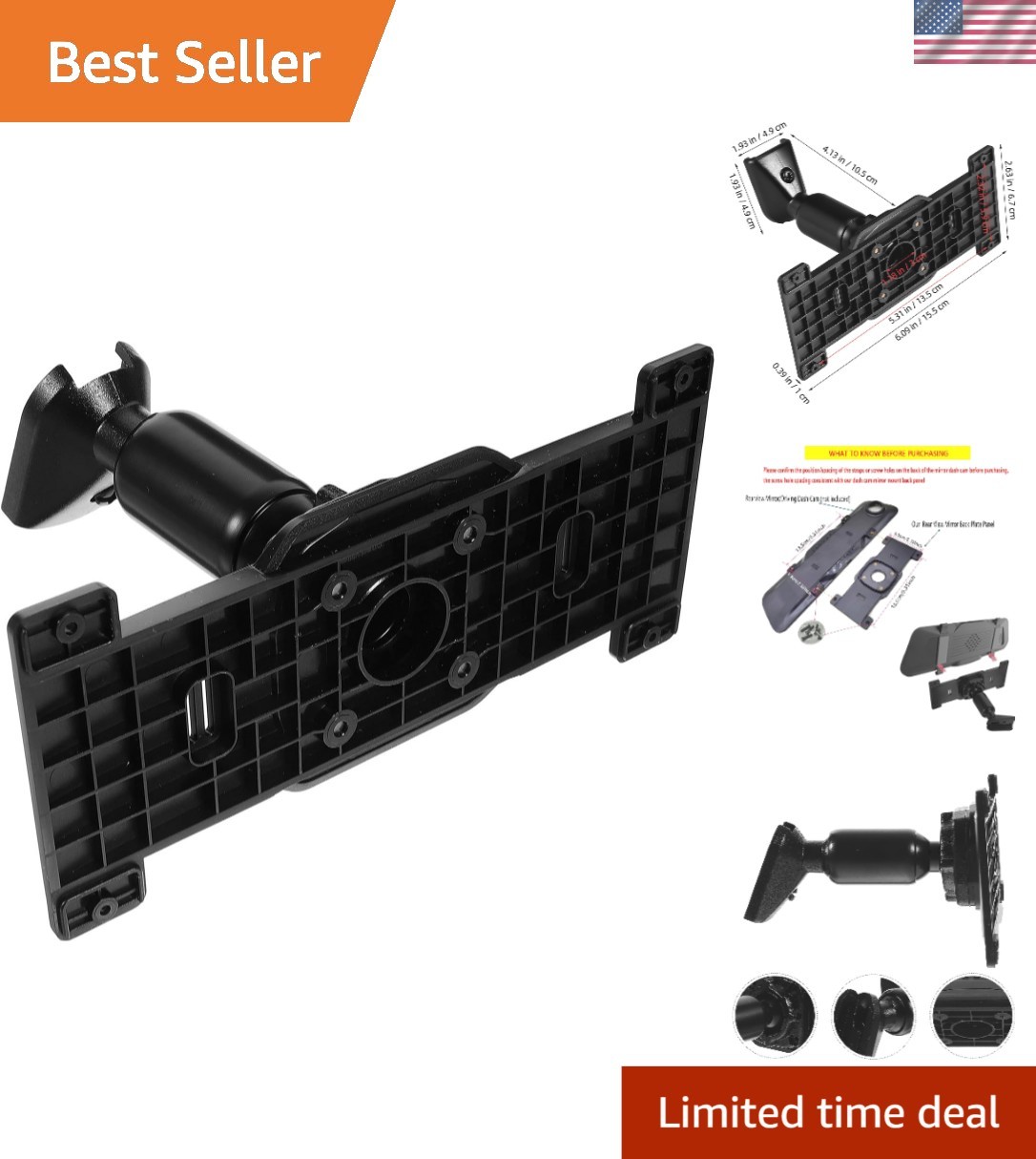 Dash Cam Mount for 5.5″ to 12″ Rearview Mirrors – Enhanced Driving Safety Kit