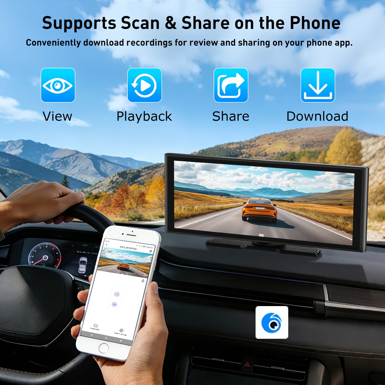 10.26″ Portable Touch Screen Car Radio Stereo Apple Carplay Android Auto FM WiFi