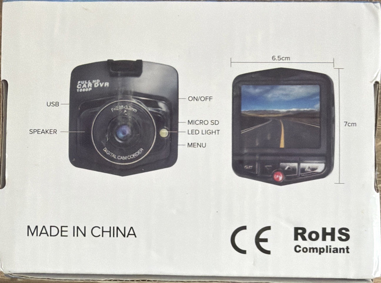 Dash Cam HD 1080P Car DVR with Night Vision 6.5cmx7nm,speaker,LED Light———8