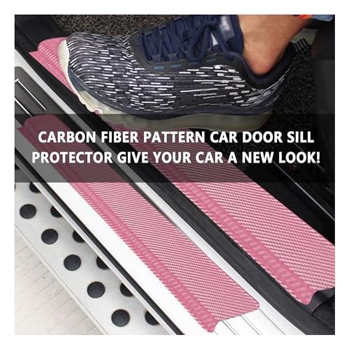 4PCS Car Door Sill Protector with Scraper,Carbon Fiber Car Door Protector Pink