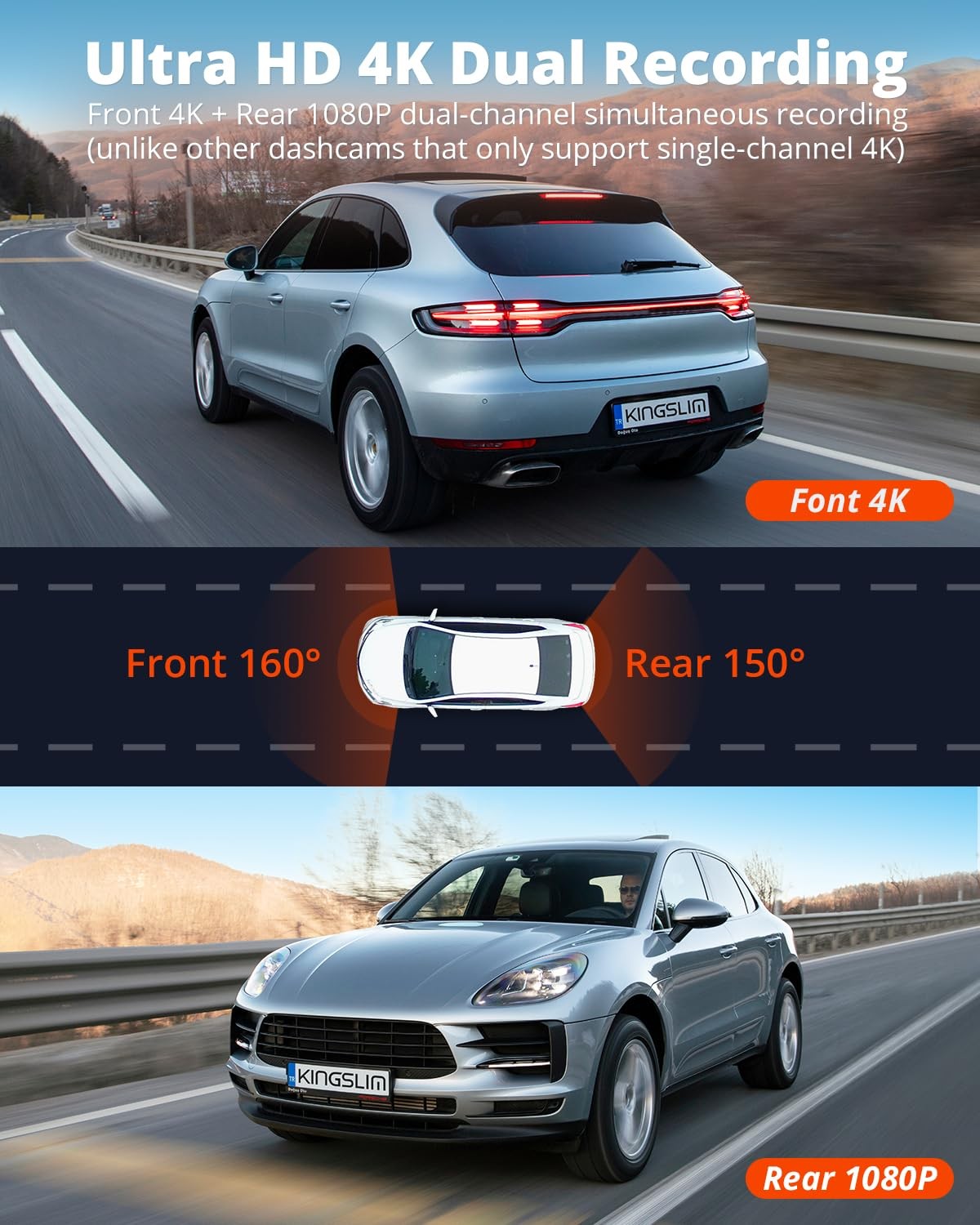 E4 4K Dash Cam Front and Rear, WiFi Front 4K Rear 1080P Dual Dash Camera for …