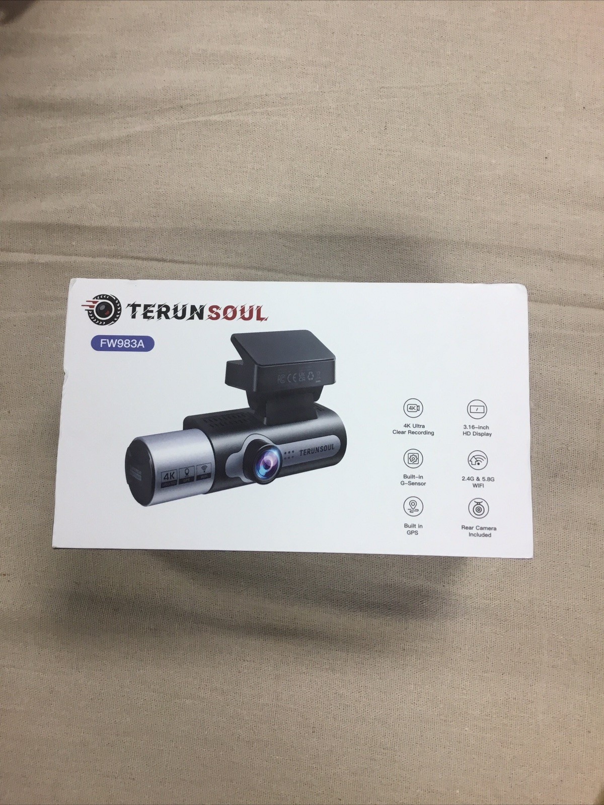 Terunsoul FW983A, 4K Ultra HD Dash Cam Front/Rear Built-in GPS WiFi W/128GB -New