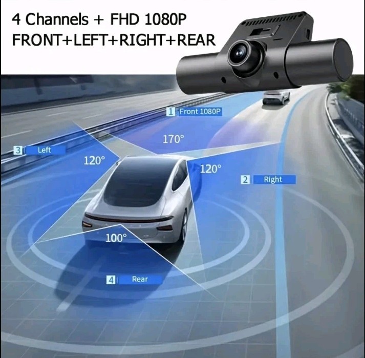 4 CAMERAS Car Dash Cam Night Vision QUAD SCREEN VIEW Front Rear Left & Right NEW