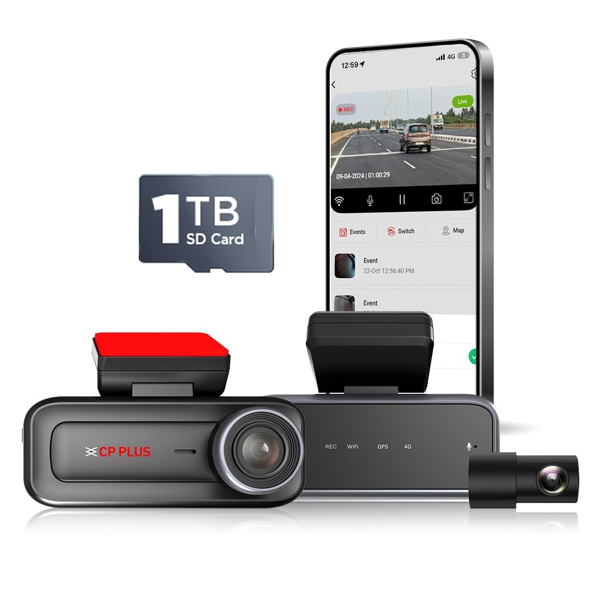 CP PLUS 4G Dashcam for Car | Full HD Front & Rear Dash Camera Live GPS Tracking