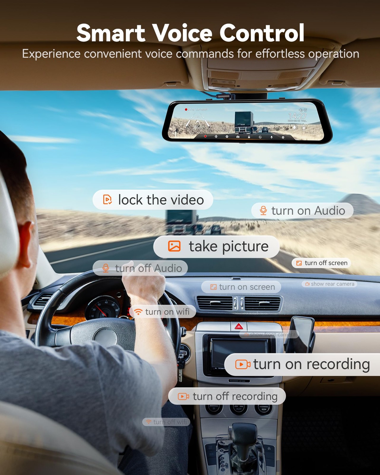 WOLFBOX G850 PRO 4K Mirror Dash Cam with ADAS and BSD, Smart Rear View Mirror