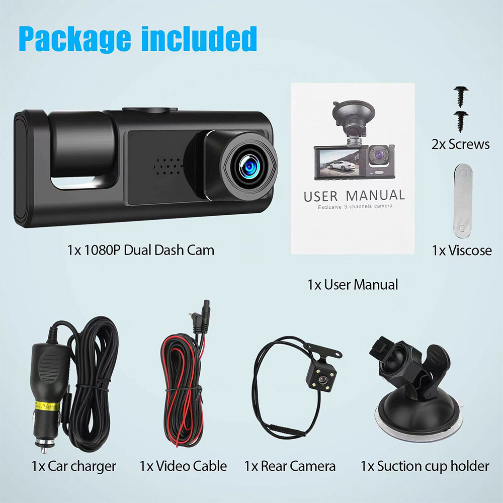 1080P Camaras De Seguridad 3Lens Grabadora Para Carro Frontal Trasera Dentro 32G