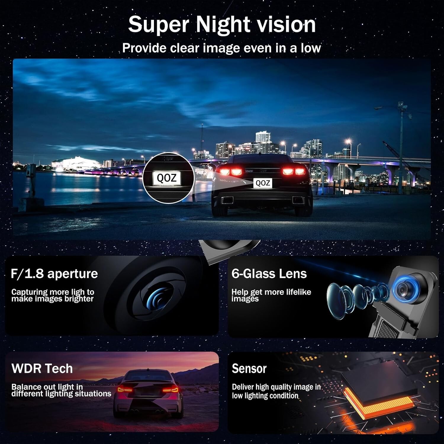 12“ Mirror Dash Cam 4K Front 1080P Rear Wi-Fi APP GPS WDR G-Sensor + 64 GB CARD