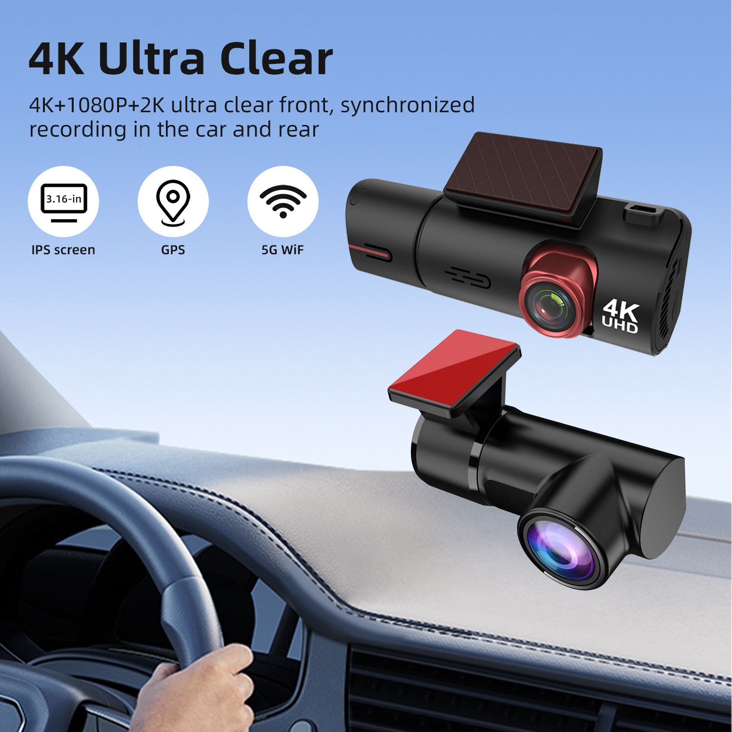 For I07 3 Channel Dash Cam Camera Car 4K+1080P/1440P+1080P