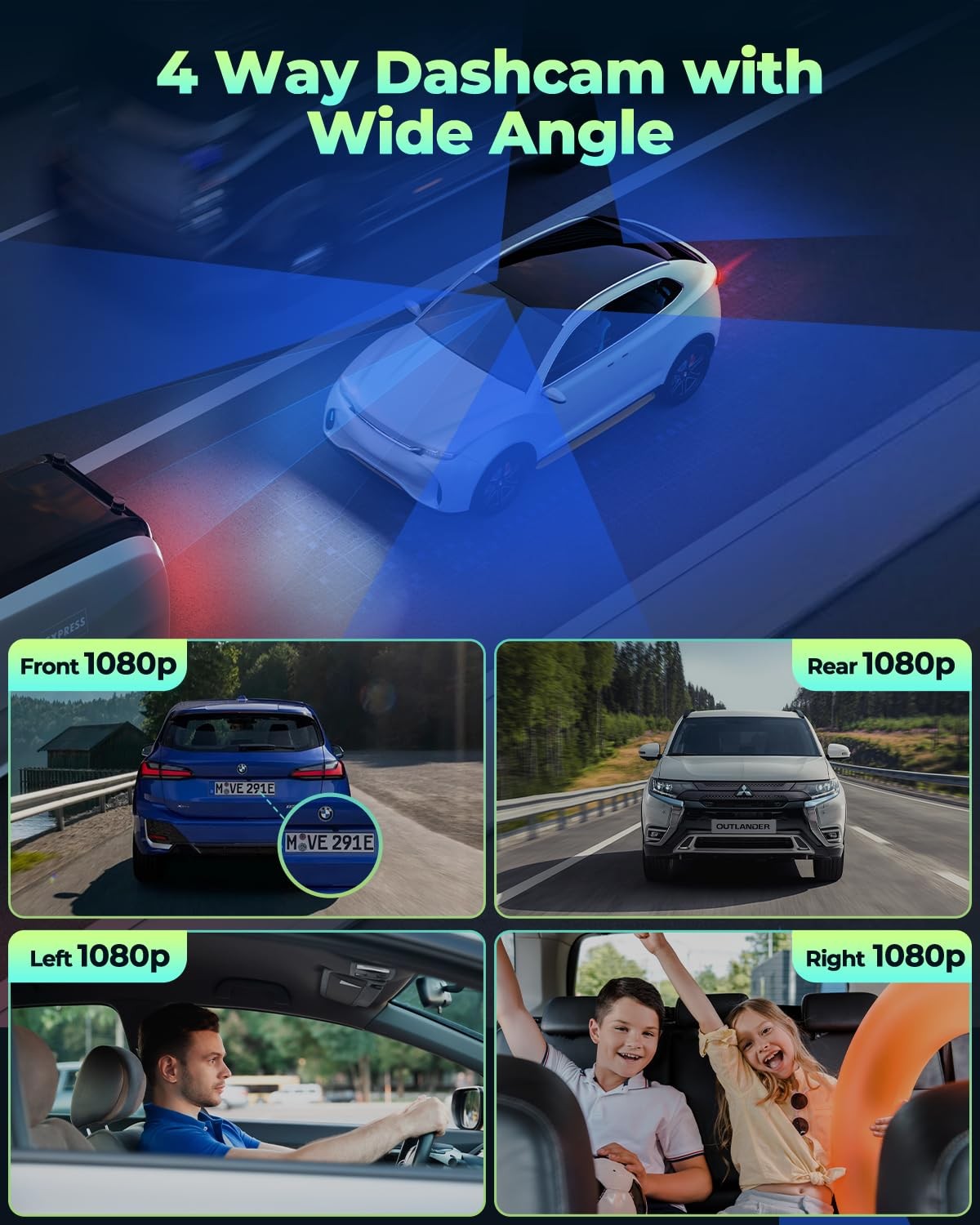 4 Channel Dash Cam 360 View Front and Rear Inside Left Right
