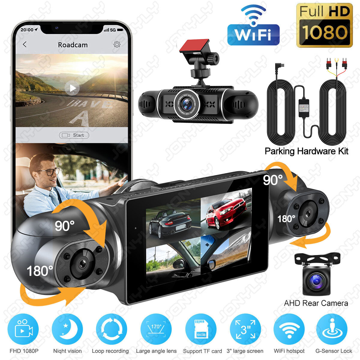 4 Channel Wifi Dash Cam 1080P HD Driving Recorder Car Front+Rear Camera G-Sensor