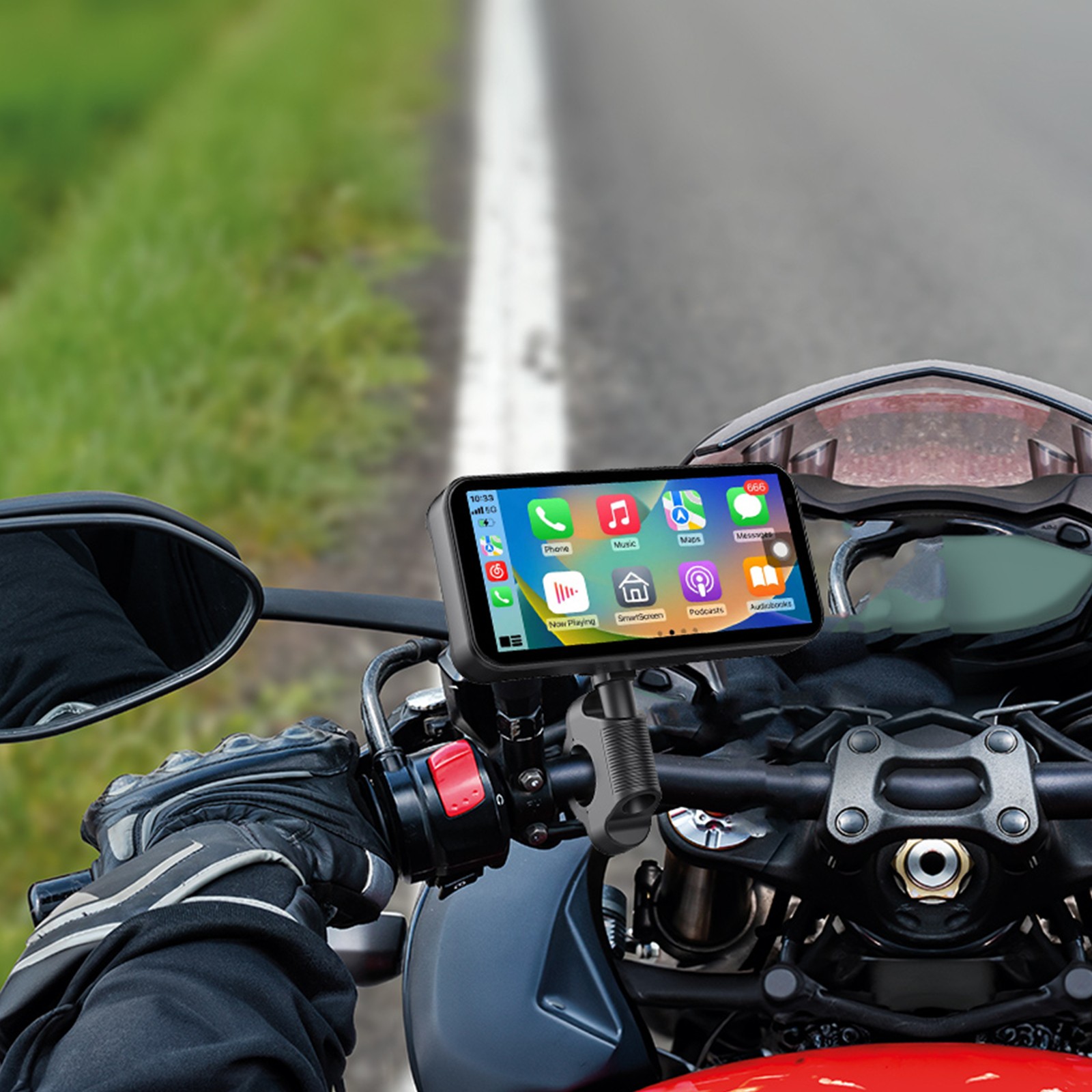 6.25″ 1080p Motorcycle Navigator Wireless CarPlay Android Auto + HD Camera