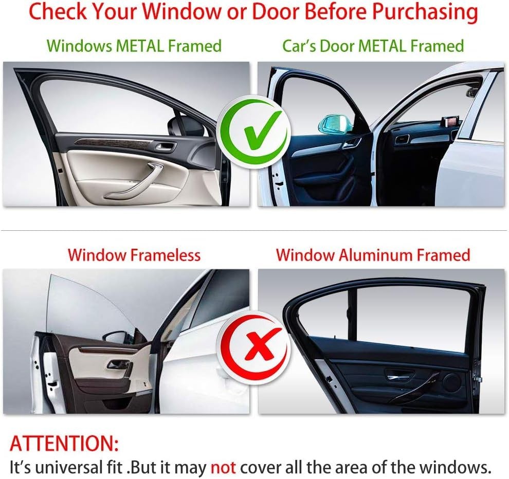 Black Mesh Car Window Shades – Magnetic – 4 Pack – Front + Rear Side