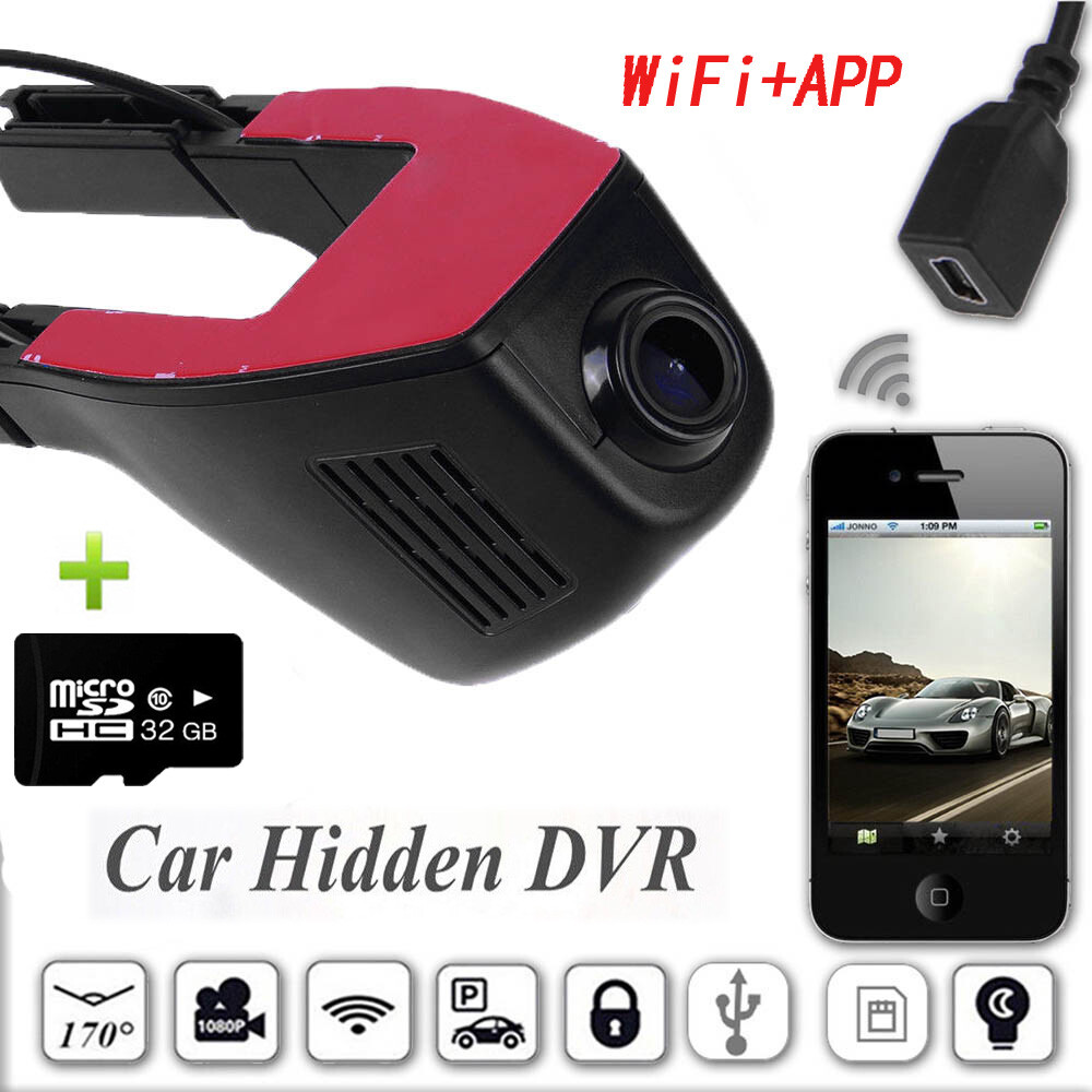 32GB WiFi APP Hidden Car DVR HD1080P Dash Cam 170° Video Recorder Night Vision