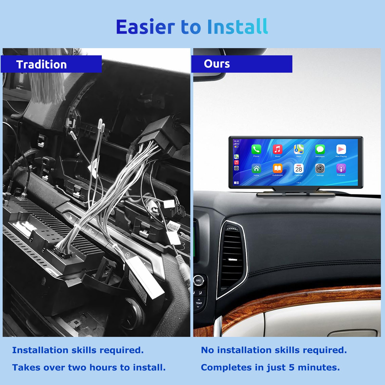 10.26″ Portable Car Stereo Touch Screen Apple Carplay Wireless Android Auto DVR