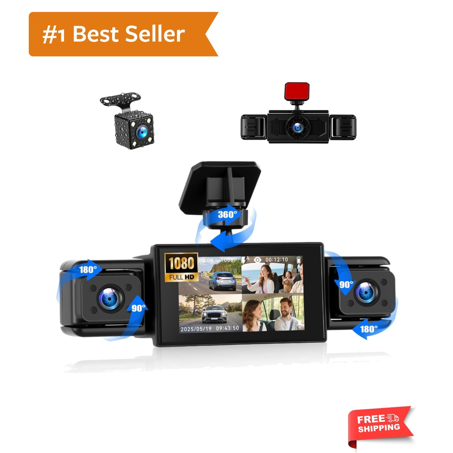 Dash Cam 3 Inch 1080P 4 Channel Dash Camera for Cars with Driving Loop Record…