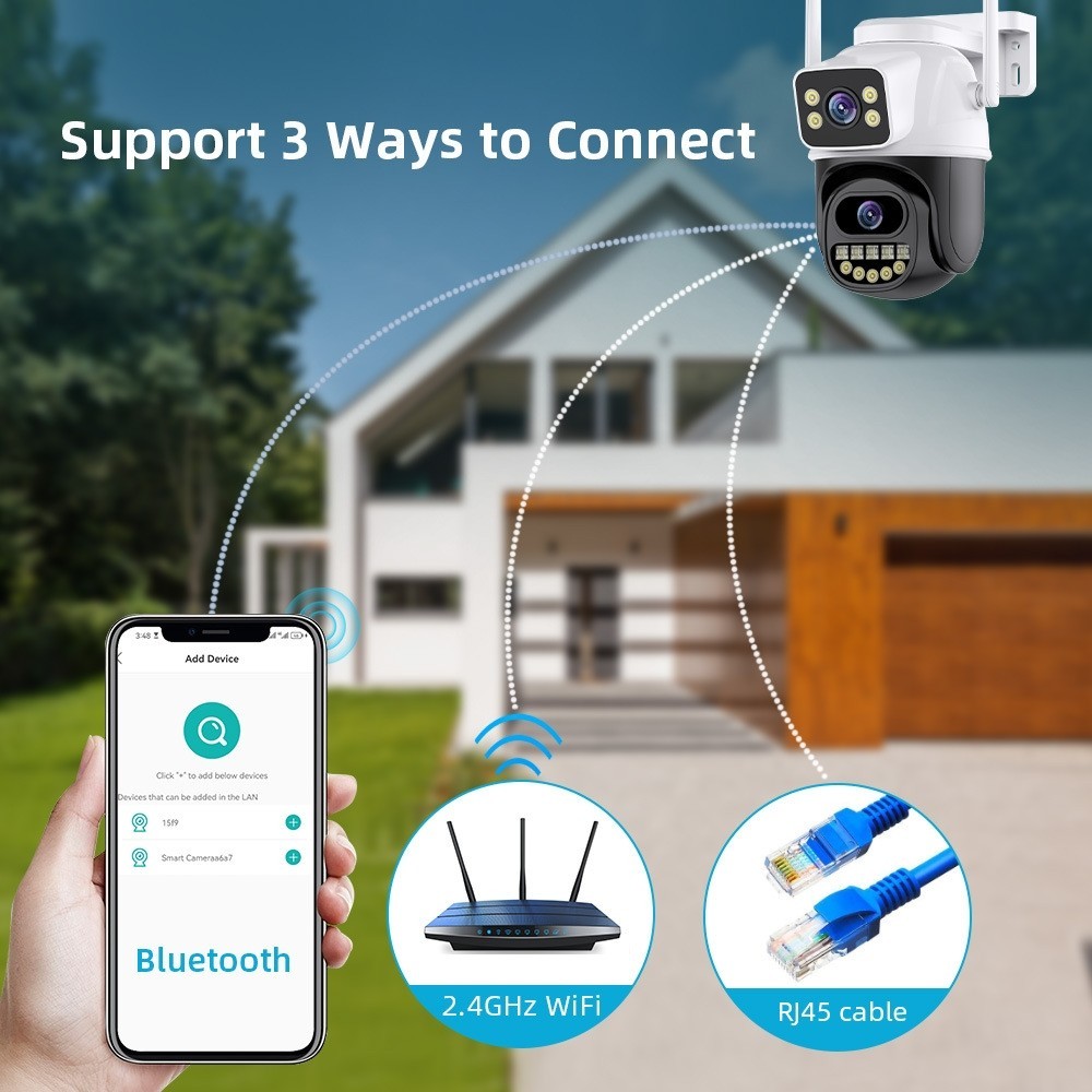 8MP WiFi Camera dual lens Outdoor servaillance home security Video Monitor