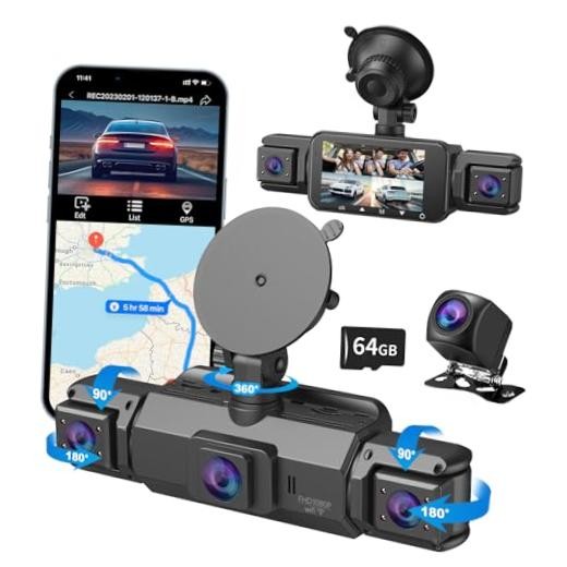 4 Channel Dash Cam, Front and Rear, 360 Dash Camera for Cars, 1080P FHD x4,