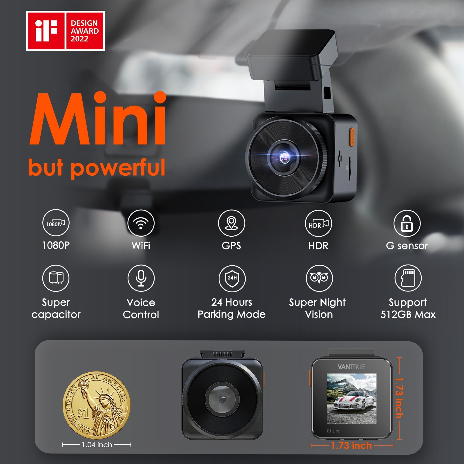 Vantrue E1 Lite Mini Dash Cam WiFi GPS Night Vision With Parking Mode For Car