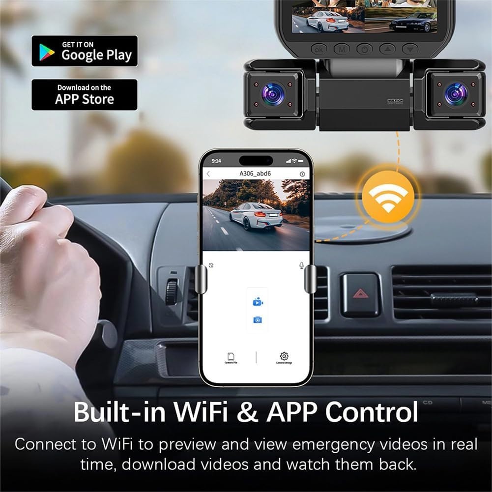 Dash Cam 4 Channel 360° Front Rear Inside DashCam, FHD 1080P Car Camera