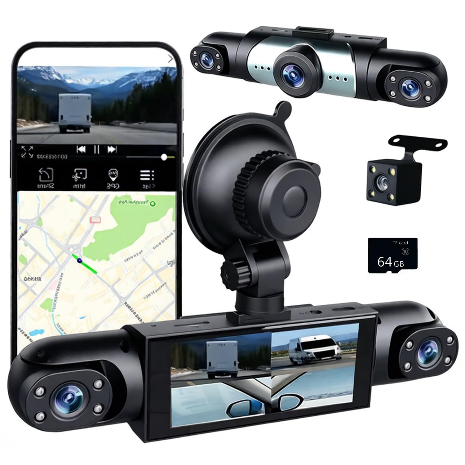 4 Channel Dash Cam 360° View, 1080P Front and Rear Inside, Left Right Dash Ca…
