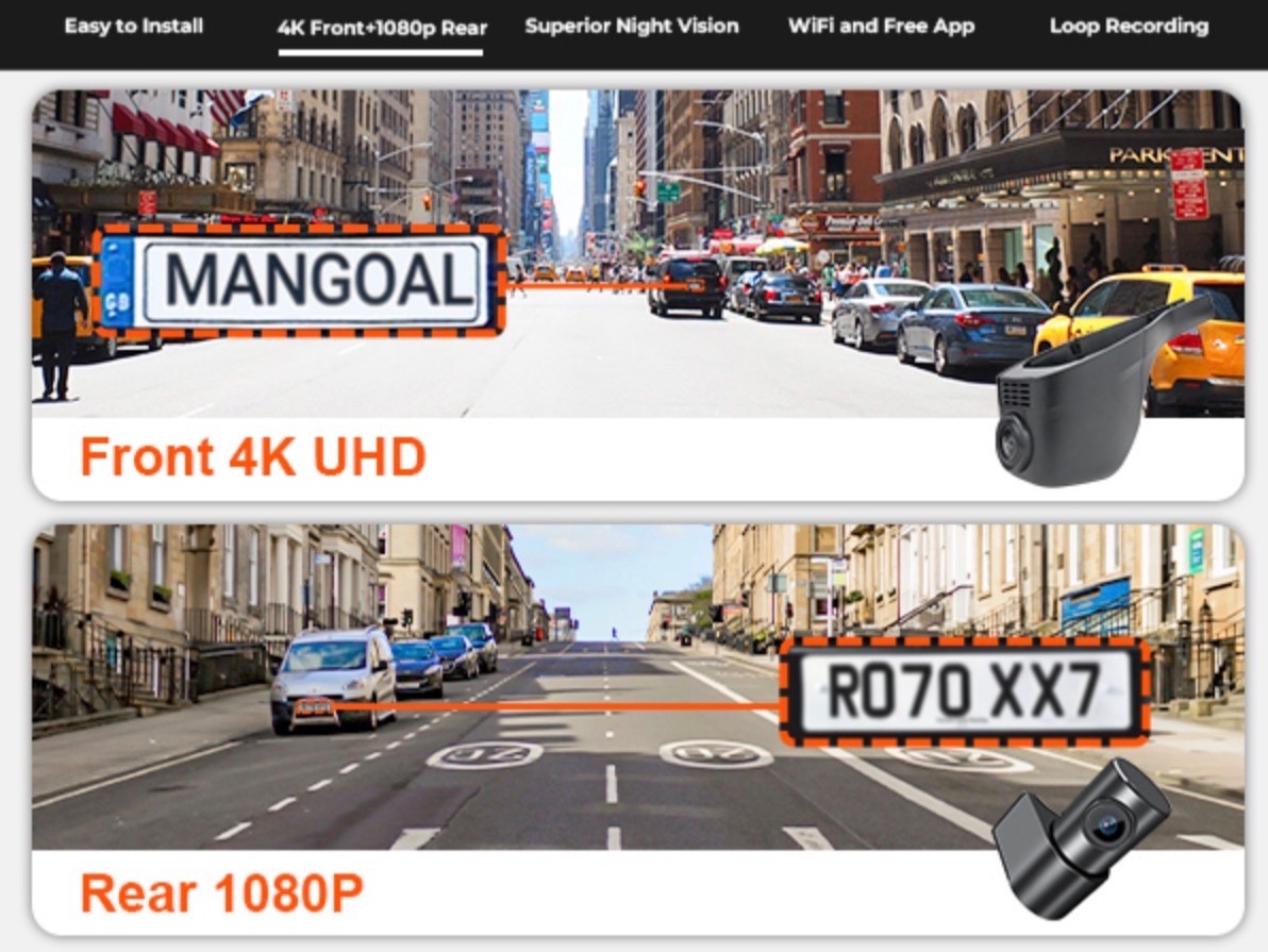 Front 4K Rear 1080p Dash Cam for Volkswagen Atlas 2018-2026 Cross Sport2020-2026