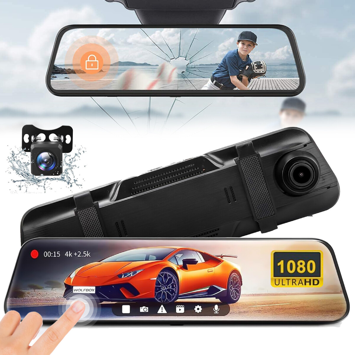 10″ 1080P Car Dual Dash Cam DVR Rear View Mirror Camera Video Recorder G-sensor
