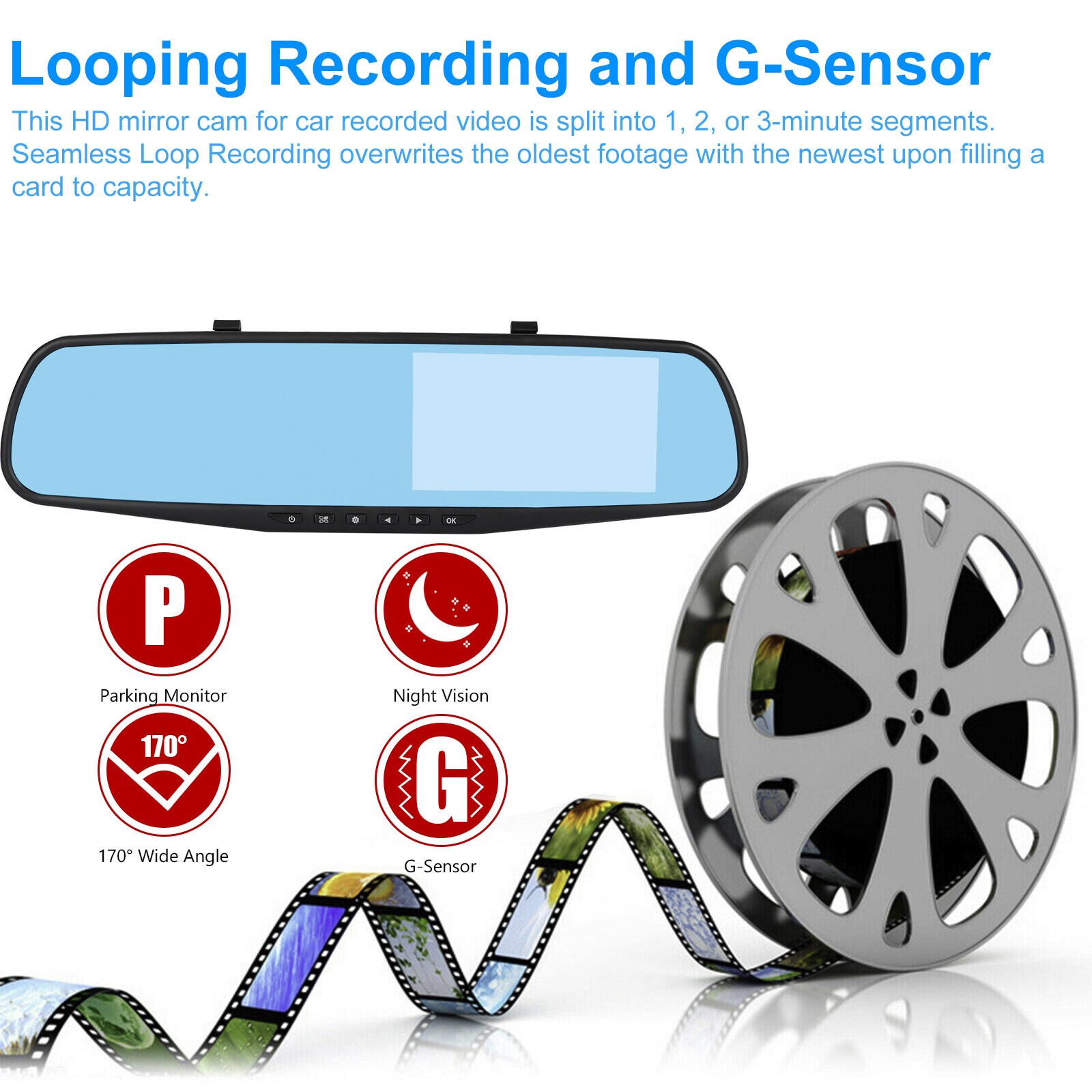 Rearview 1080P Mirror Car DVR Dual Dash Cam Camera Front Rear HD Video Recorder