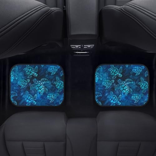 Sea Turtle Car Floor Mats Carpet 4Pcs Watercolor Blue Turtles Dark Blue