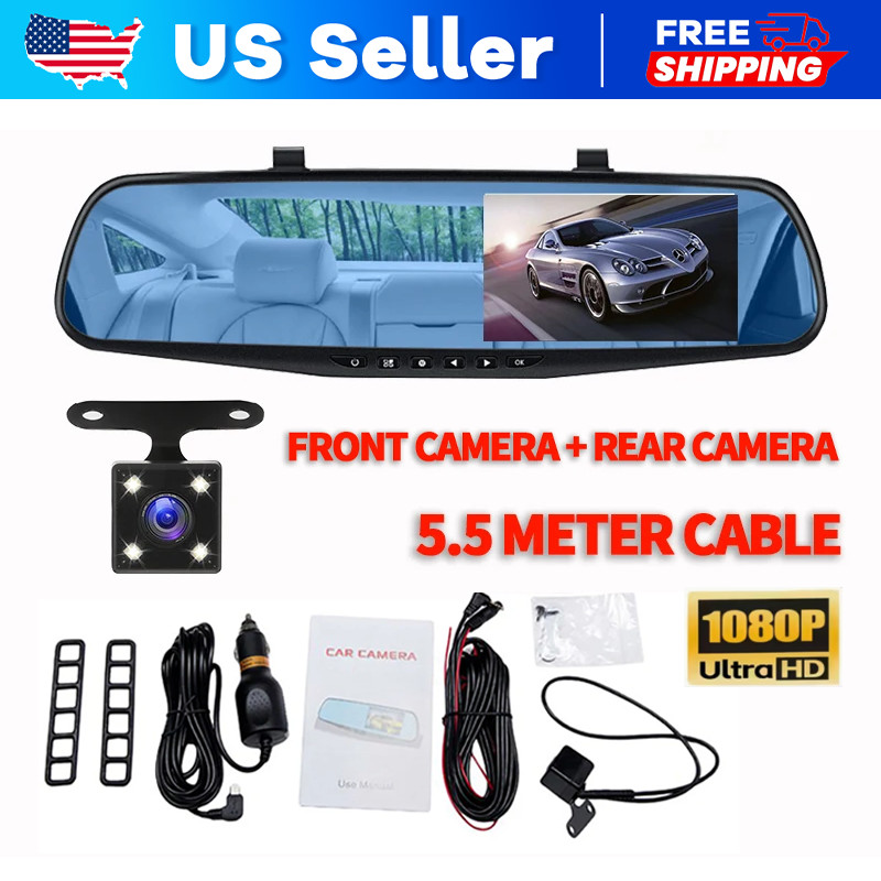 1080P High‑Definition Rearview Mirror Dashcam Dual Lens Vehicle Driving Recorder