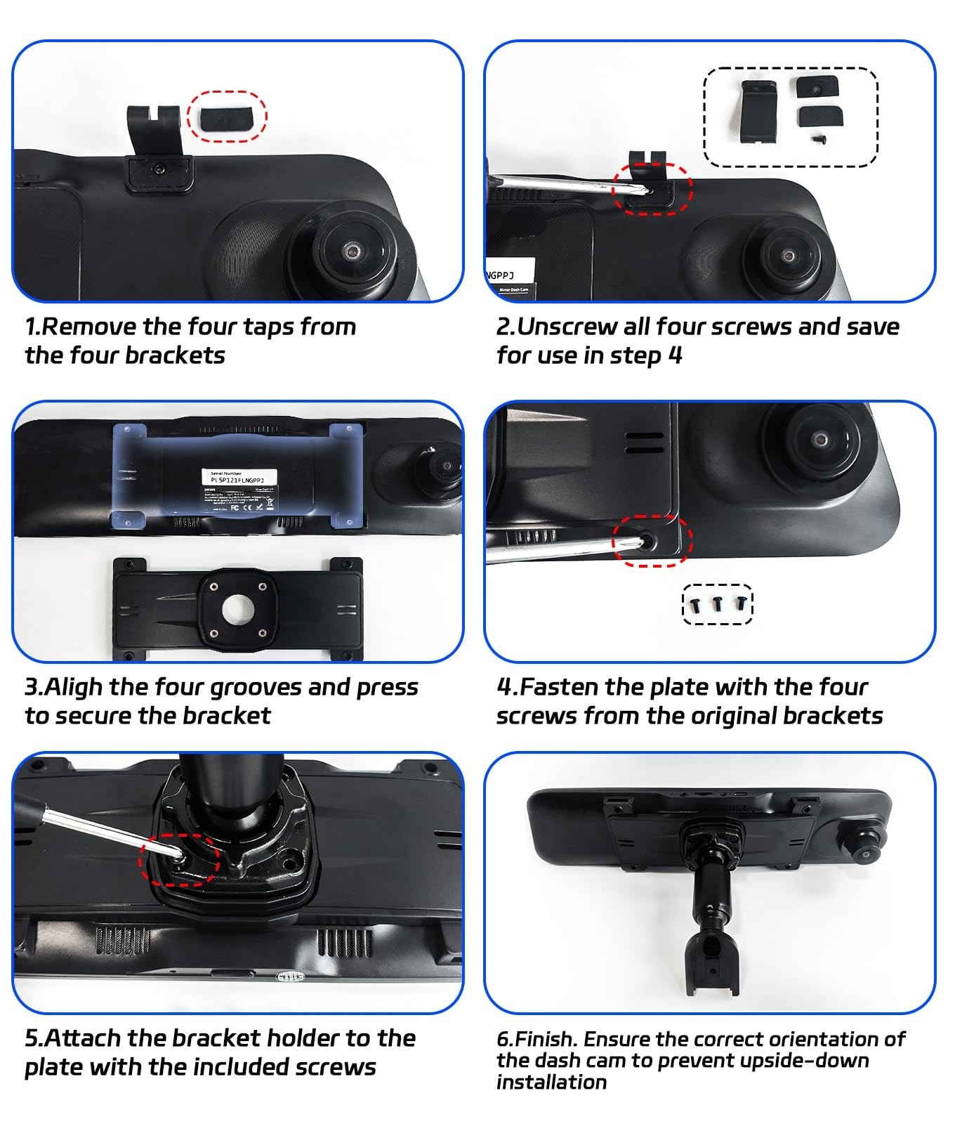 12″ Mirror Dash Cam Mount Bracket | Secure Fit, Stable Installation for S12/P12