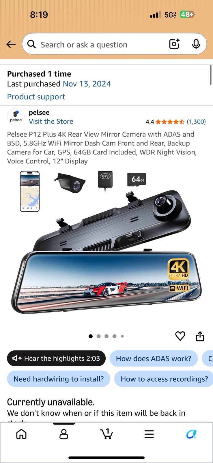 Pelsee P12 Plus Mirror Dash Camera