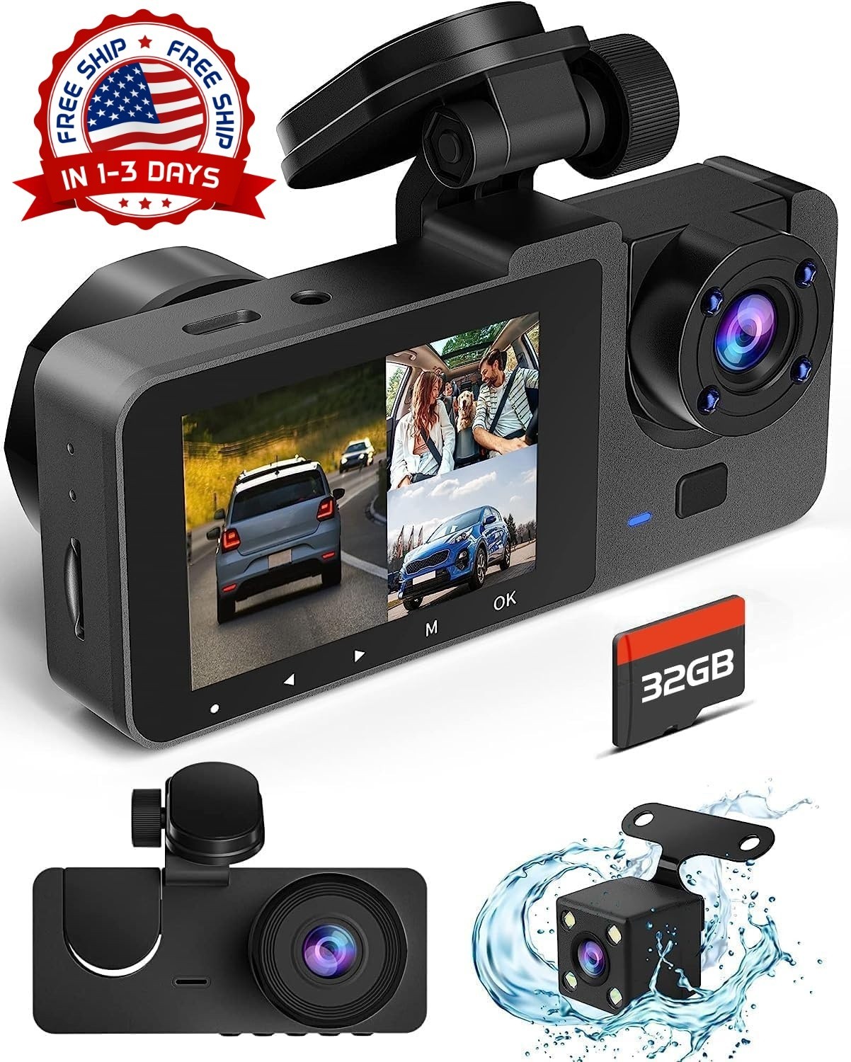 Cámara frontal y trasera para coche 4K Full UHD con tarjeta de 32 GB (Negra) NEW