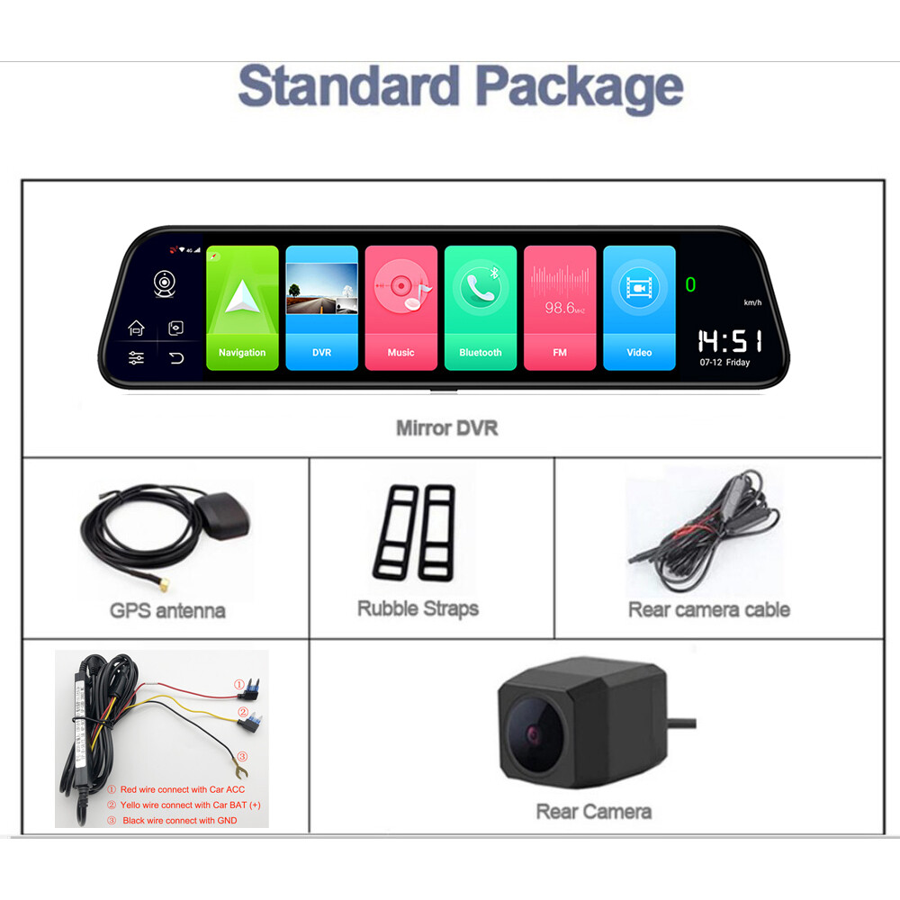 Car Dash Cam Camera 4G Android 8.1 ADAS Mirror Drive Recorder DVR GPS Navigator