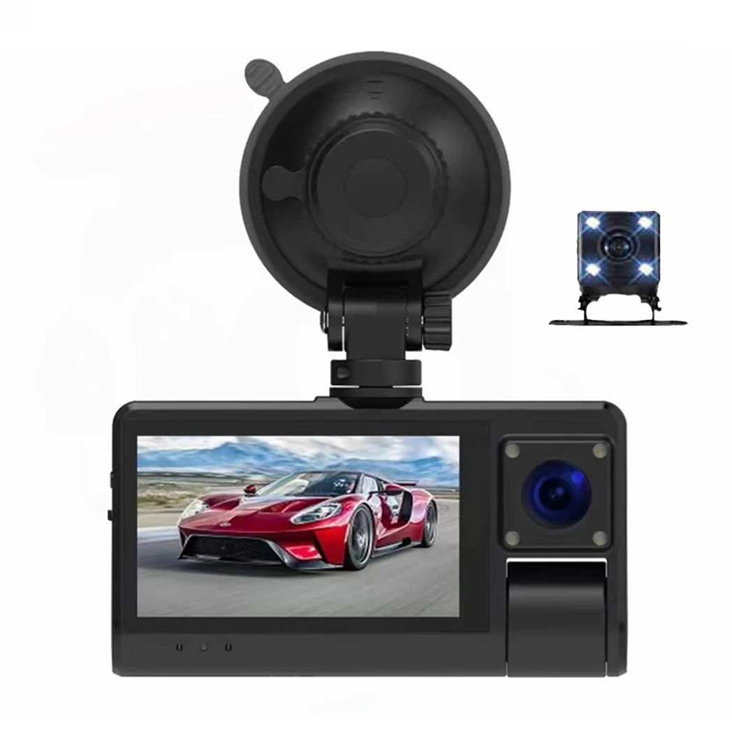 Car DVR 3 Camera 1080P IPS Touch Screen Dash Cam Front Inside Rear Dashcam WiFi