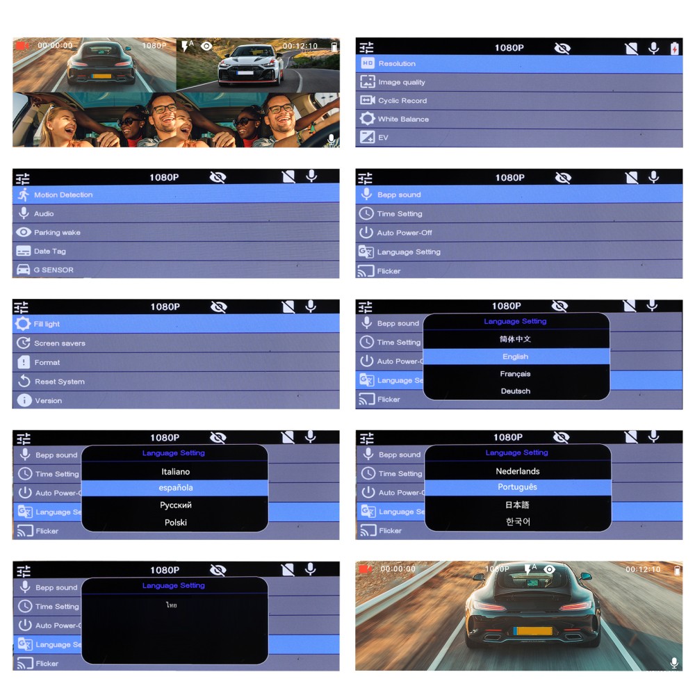 1080HD 4-Channel Dashcam Front Rear Inside Left Right Car Dash Cam Night Vision