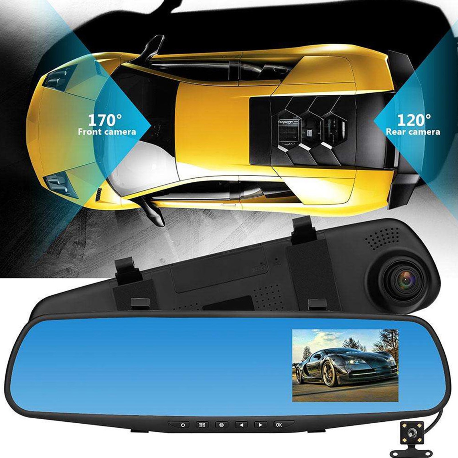 1080P Mirror Dash Cam Dual Driving Recorder Loop Recording For Car Backup CLOB