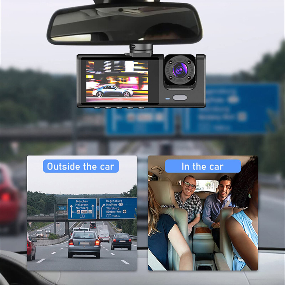 Dash Cam 1080P HD Car Dual Lens Front/Rear/Inside Video Recorder Camera G-sensor