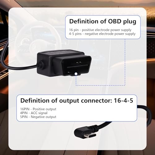 OBD2 OBD Power Cable, OBD to Type C USB OBDII Adapter 11.6-36V to 5V/3A Dash