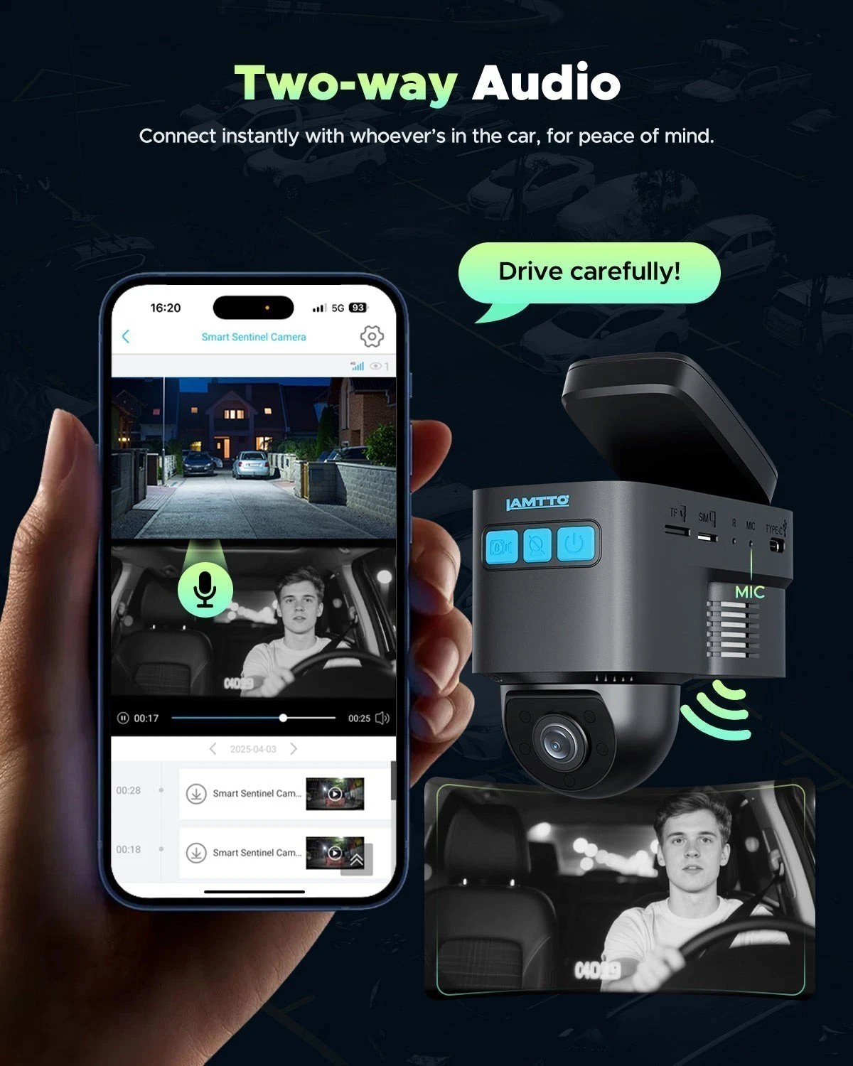 4G LTE Dual Dash Cam 1080P Front Inside Remote Live View GPS AI Motion Alert