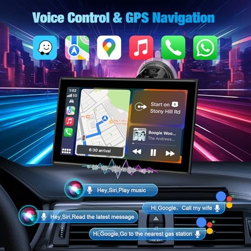 7″ Wireless CarPlay Screen for Car, HD Touchscreen, Bluetooth, GPS, Black