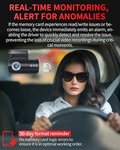 4K Dual Dash Cam Front & Rear, 2160P Night Vision, 64GB Card, GPS, WiFi, 3″ Scre