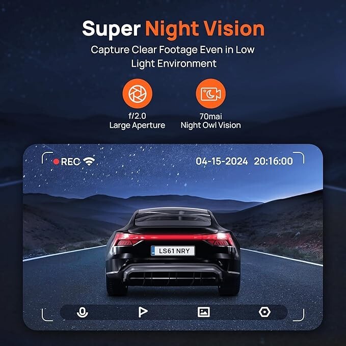 WiFi Smart Dash Camera, Night Vision, iOS/Android Mobile App, Parking Monitor