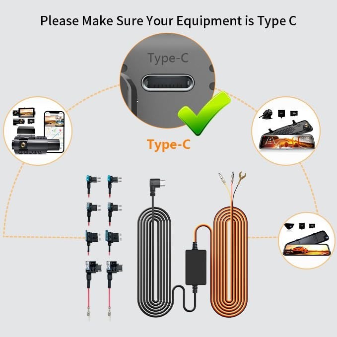 USB C Hardwire Kit for Dash Cam G850PRO G840S G930 G900 X5 X3 – Parking Monitor,