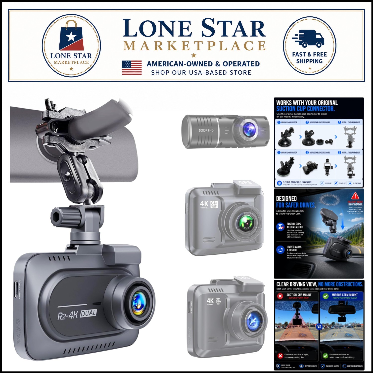 Reliable Dash Cam Replacement Mount | No More Suction Cups | Easy Installation