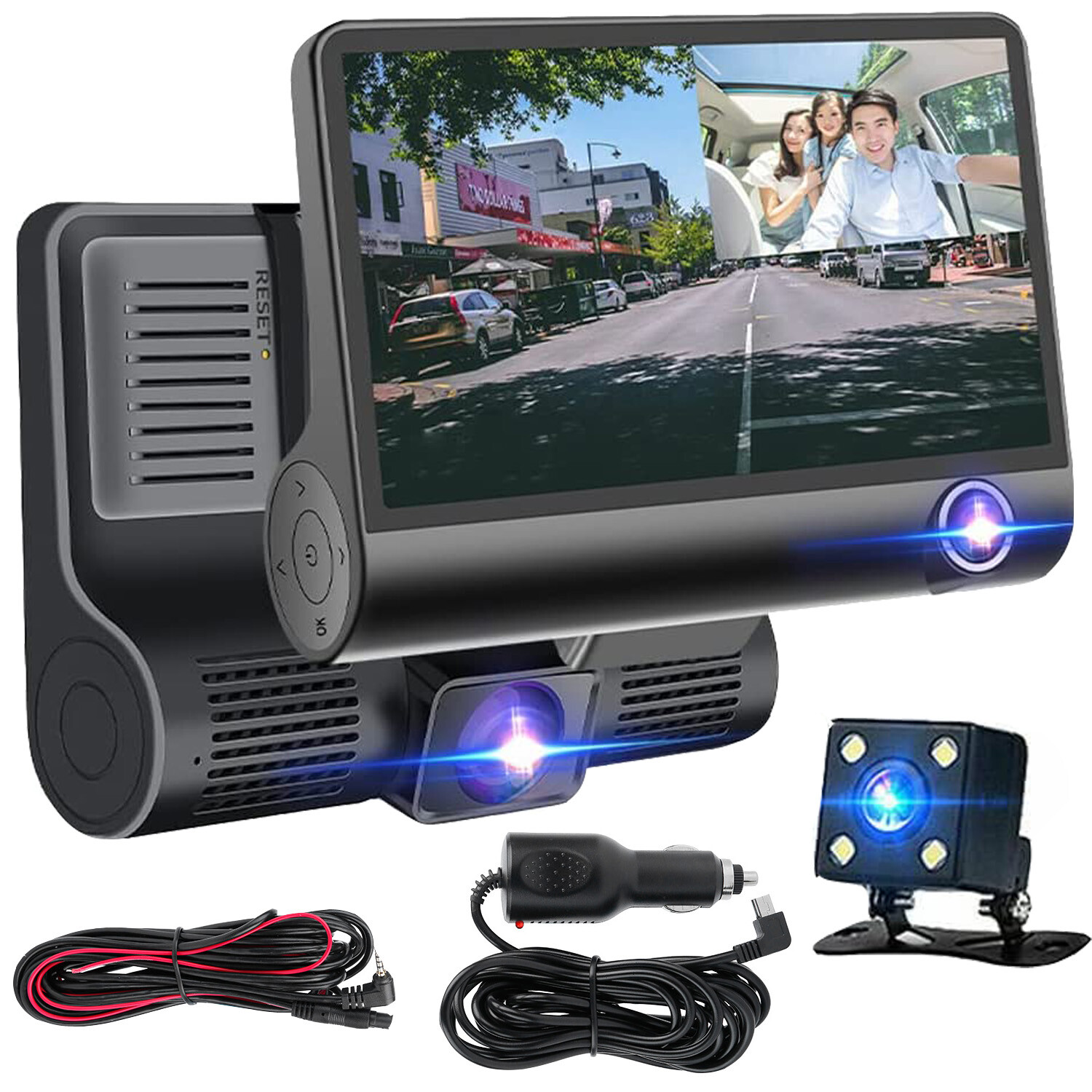 4″ 1080P Dual Lens Camera Car DVR Dash Cam Rearview Video Recorder Night Vision
