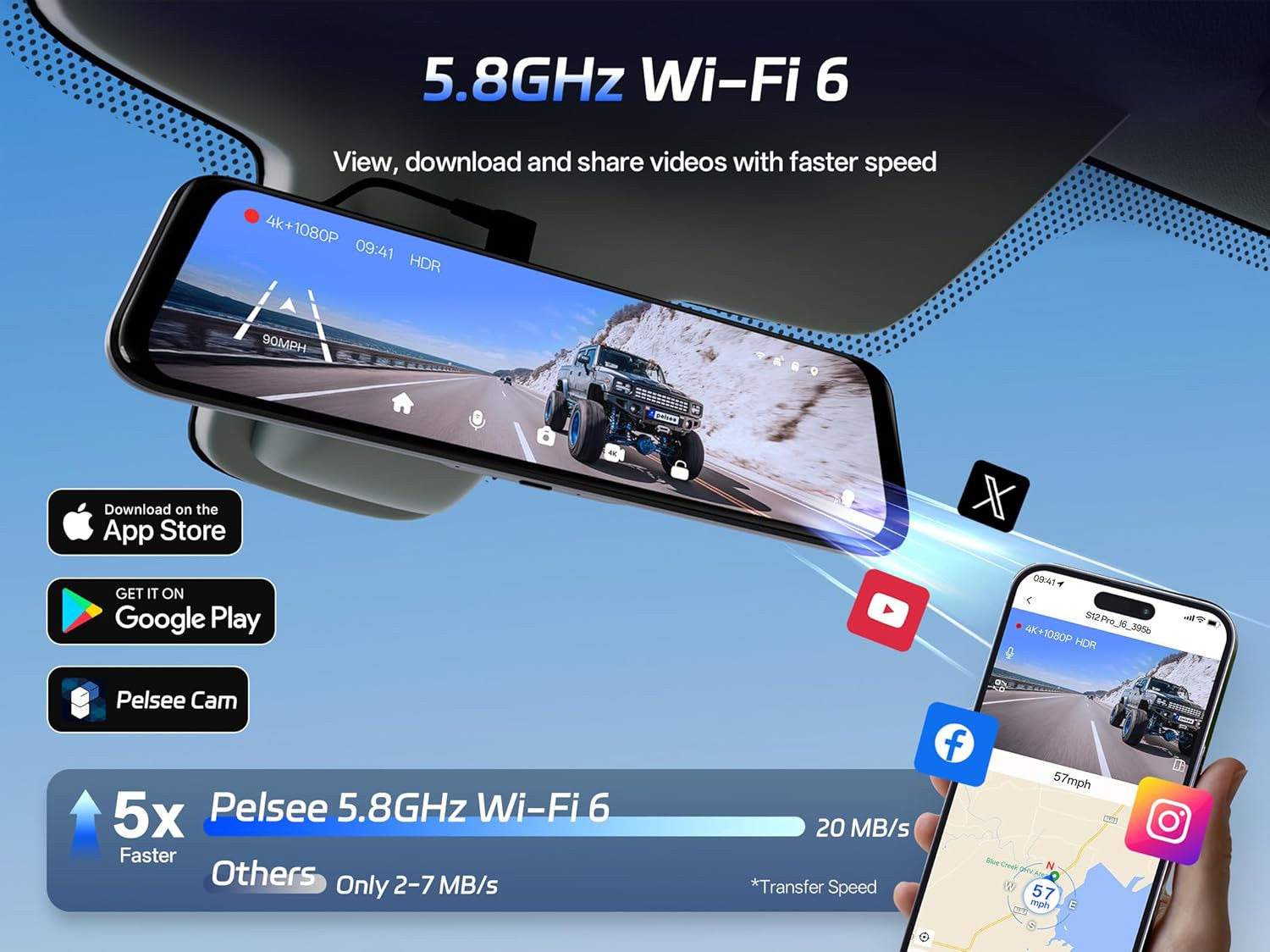 Mirror Dash Cam with STARVIS 2 Sensor, Rear View Mirror Camera 5.8Ghz Wifi, 4K F
