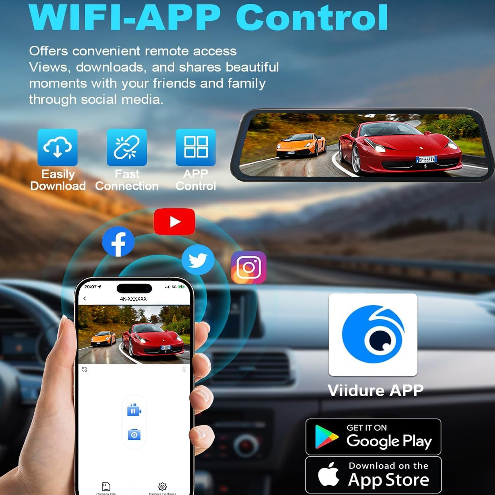 Mirror Dual Dash Camera,4K and 2.5K Dash Cam with Voice Control Rear View Mir…