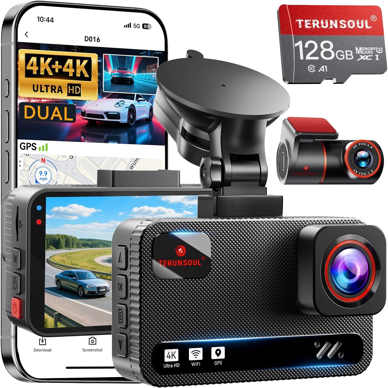 4K Dual Dash Camera GPS WiFi Recorder