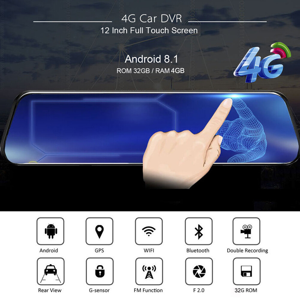 12inch Wifi GPS 4G Car Dvr Rearview Mirror video recorder Android 8.1 Dashcam