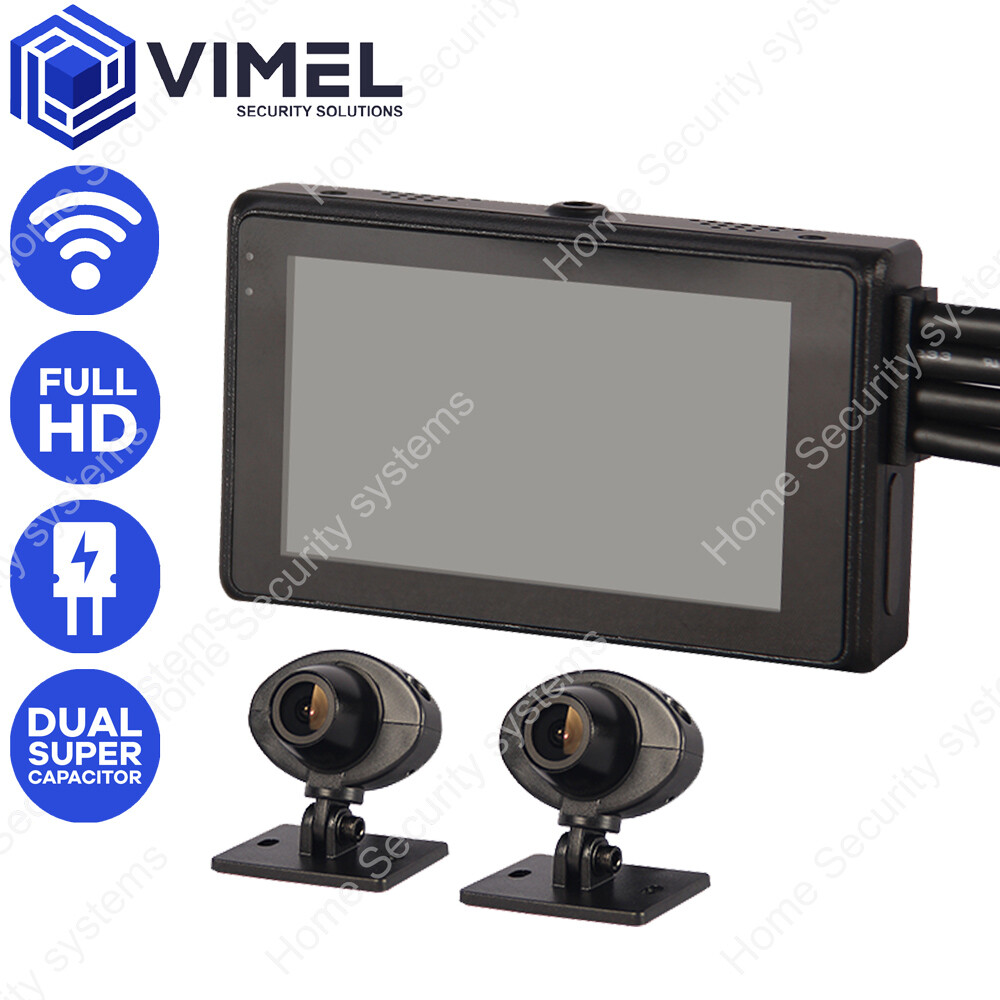Vimel Dual Motorbike Security WIFI Camera Hardwired Kit Super Capacitor